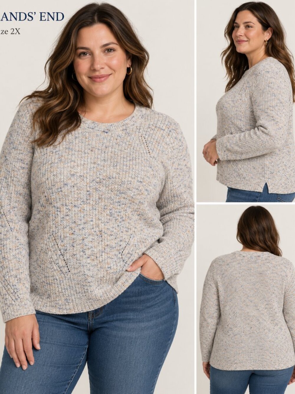 Lands' End Ribbed Marled Crewneck Sweater, Size 2X
